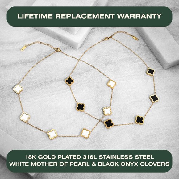 2 PC Set I 18K Gold Plated Four Leaf Clover Necklace I Dainty Clover Necklaces F - Picture 5 of 5